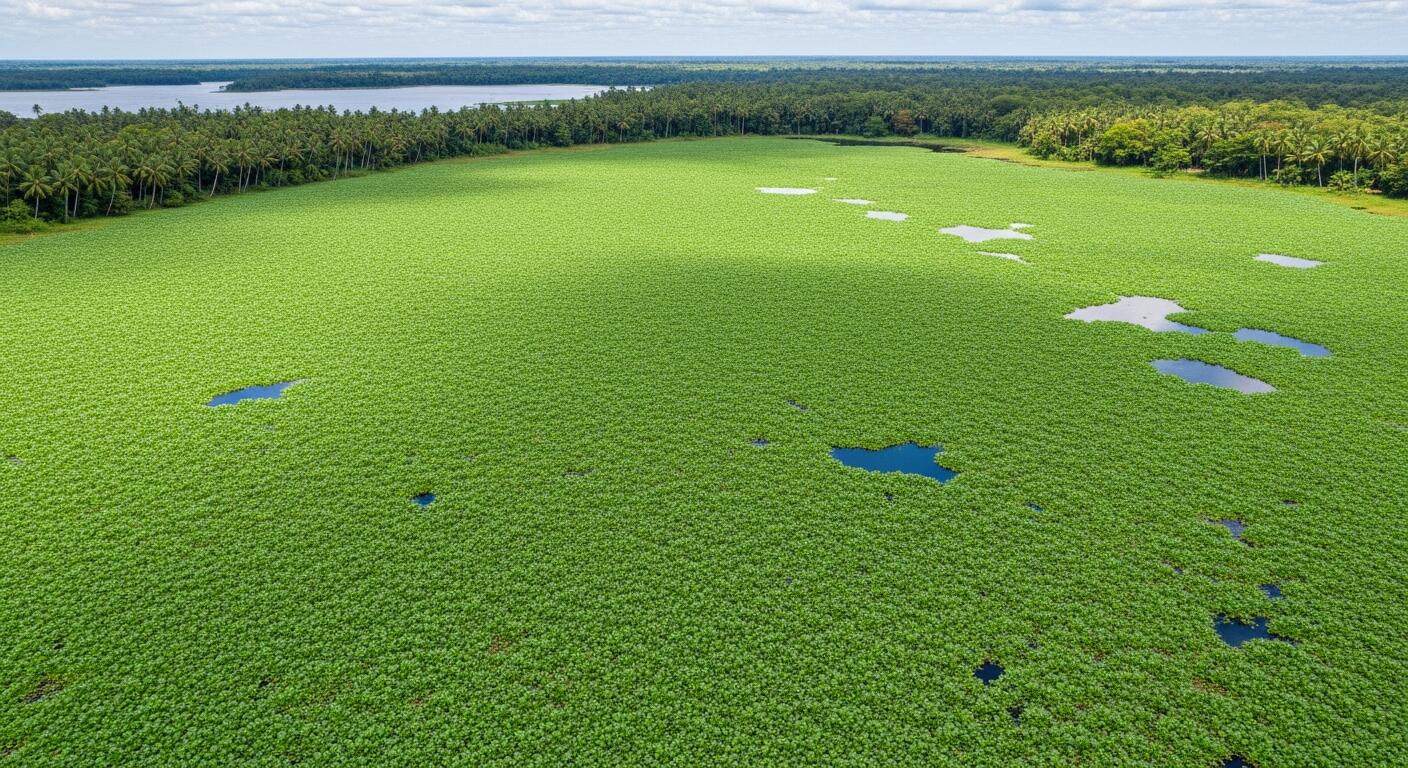 Dense water hyacinth infestation on a freshwater lake